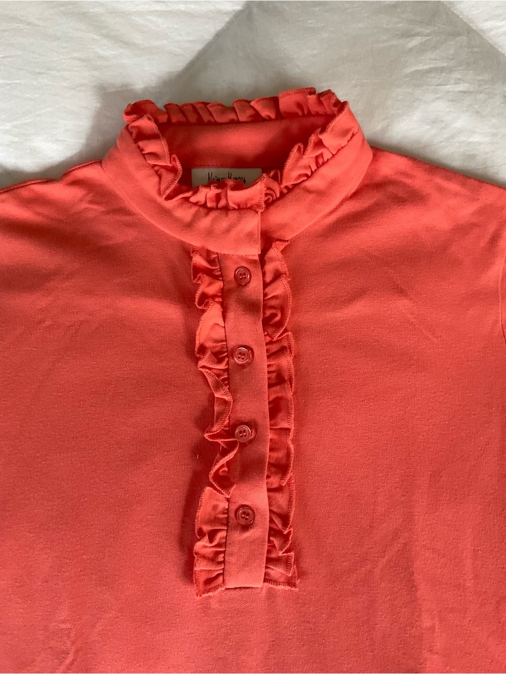 Neiman Marcus Coral Ruffle-Trim Polo